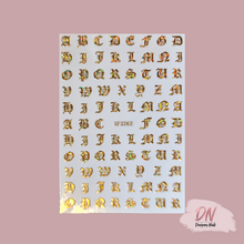 Load image into Gallery viewer, old english alphabet stickers 5 styles gold