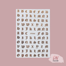 Load image into Gallery viewer, old english alphabet stickers 5 styles rosegold
